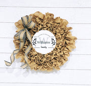 Customizable Burlap Wreath, Personalized  Burlap Wreath with Bow, Farmhouse Decor, Rustic Year Round Wreath, Gift for Mom, housewarming gift
