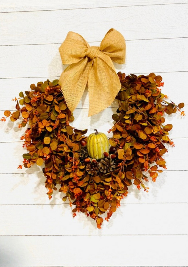 Cascading Burnt Orange Eucalyptus Pumpkin Wreath