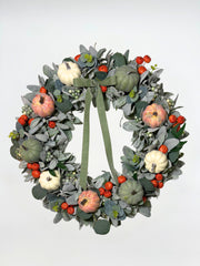 Fall Harvest Pumpkin Wreath with Orange Berries