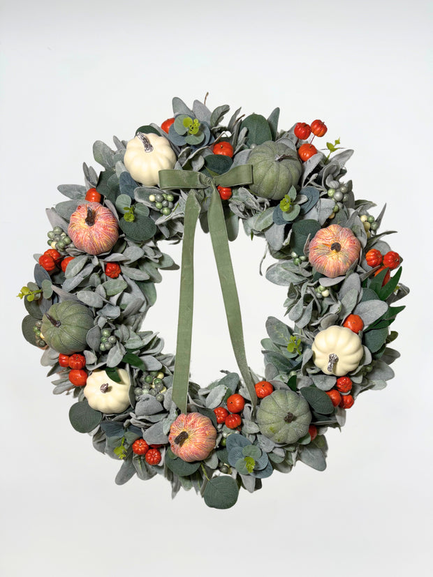 Fall Harvest Pumpkin Wreath with Orange Berries