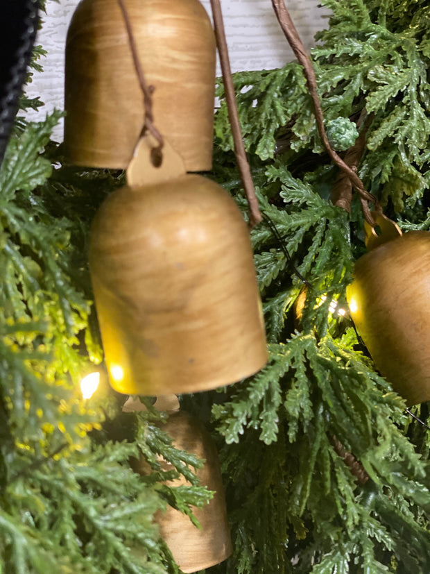 PreLit Cascading Juniper and Cedar Wreath with Bells – Journey Decor