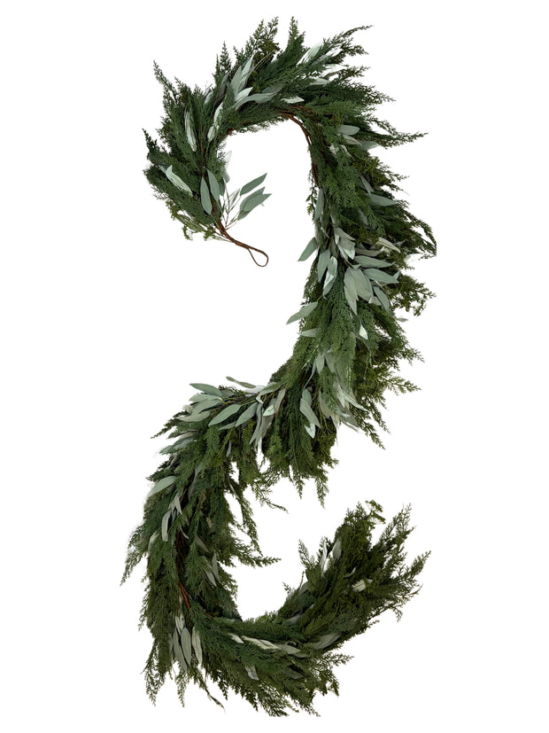 9’ Artificial Real-Touch Cedar and Long Leaf Eucalyptus Garland