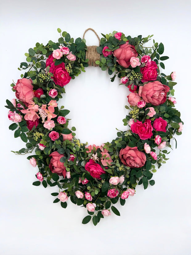 Artificial Pink Rose Garden Wreath