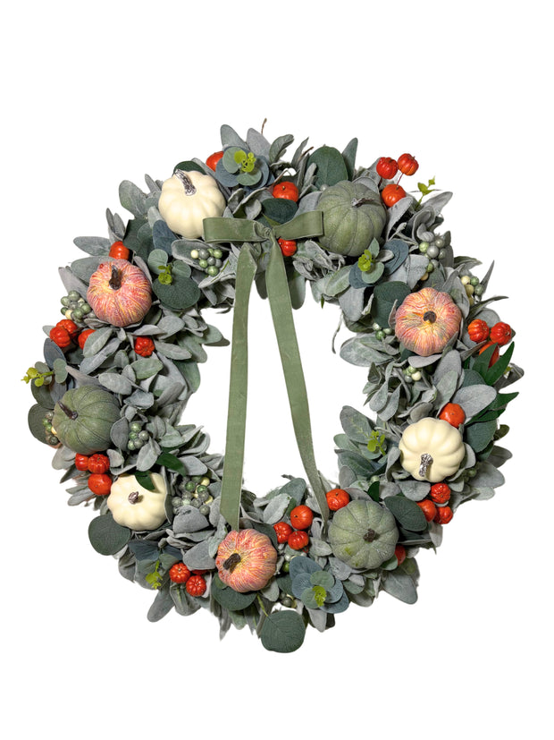 Fall Harvest Pumpkin Wreath with Orange Berries
