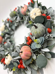 Fall Harvest Pumpkin Wreath with Orange Berries