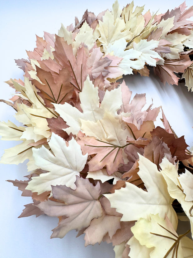 Neutral Cream and Mauve Fall Maple Leaf Wreath