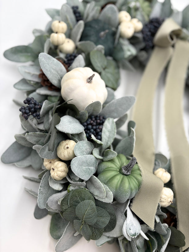 Fall Harvest Pumpkin Wreath with Blueberries
