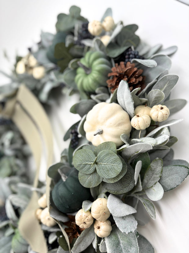 Fall Harvest Pumpkin Wreath with Blueberries