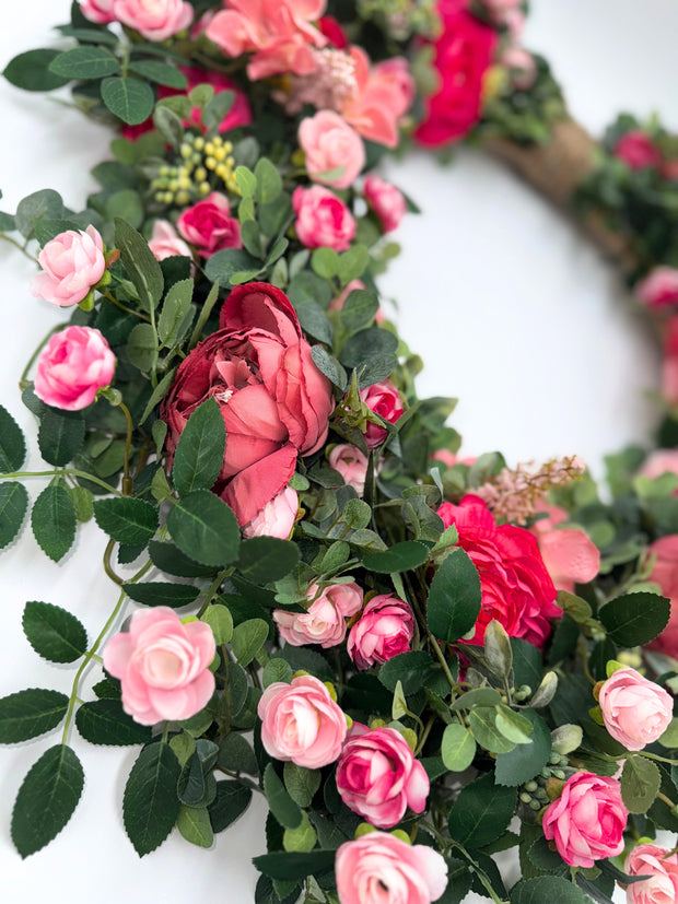 Artificial Pink Rose Garden Wreath
