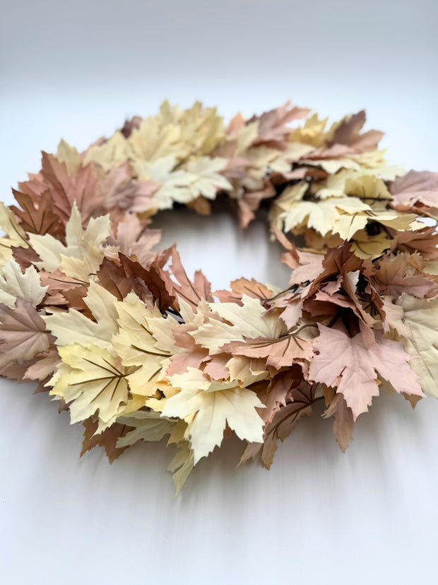 Neutral Cream and Mauve Fall Maple Leaf Wreath