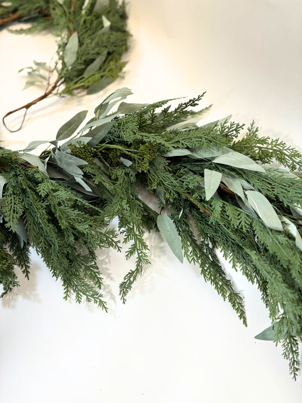 Pre-Order 9’ Artificial Real-Touch Cedar and Long Leaf Eucalyptus Garland
