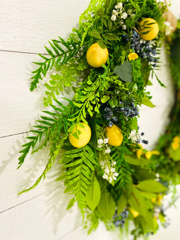 Cascading Lemon Blueberry Fern Wreath