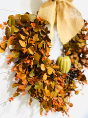 Cascading Burnt Orange Eucalyptus Pumpkin Wreath