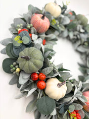 Fall Harvest Pumpkin Wreath with Orange Berries