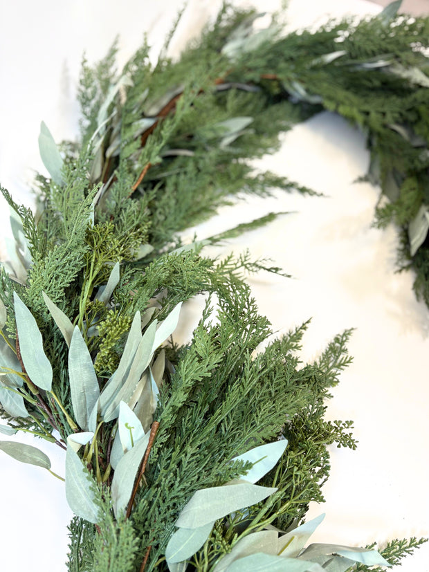 Pre-Order 9’ Artificial Real-Touch Cedar and Long Leaf Eucalyptus Garland