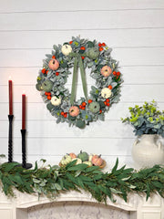 Fall Harvest Pumpkin Wreath with Orange Berries