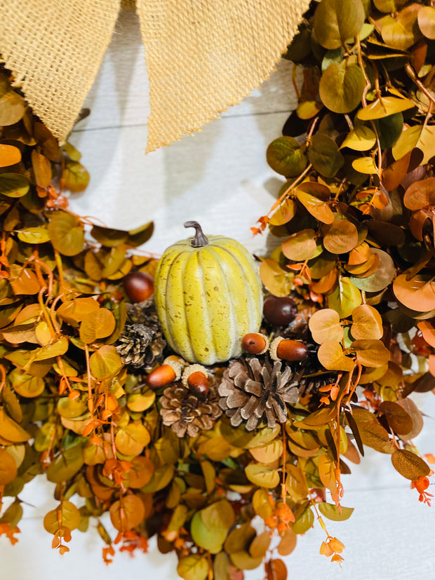 Cascading Burnt Orange Eucalyptus Pumpkin Wreath