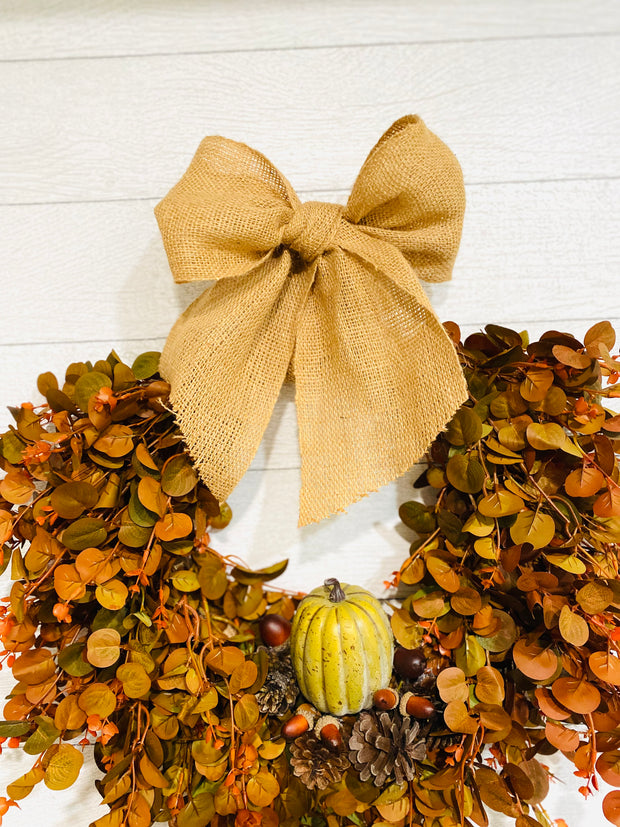 Cascading Burnt Orange Eucalyptus Pumpkin Wreath