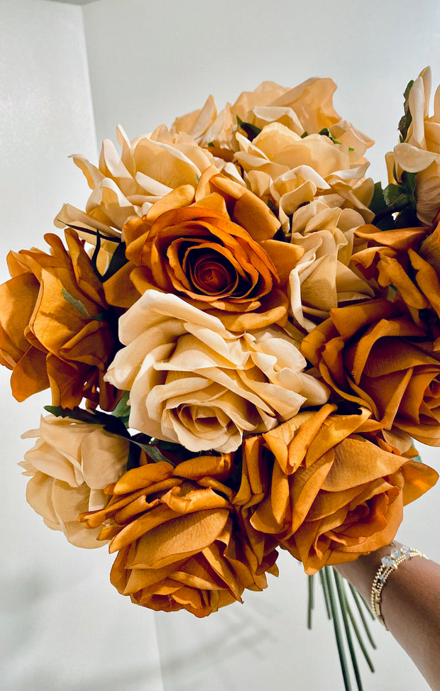 Artificial  Real Touch Autumn Roses - Bundle of 8