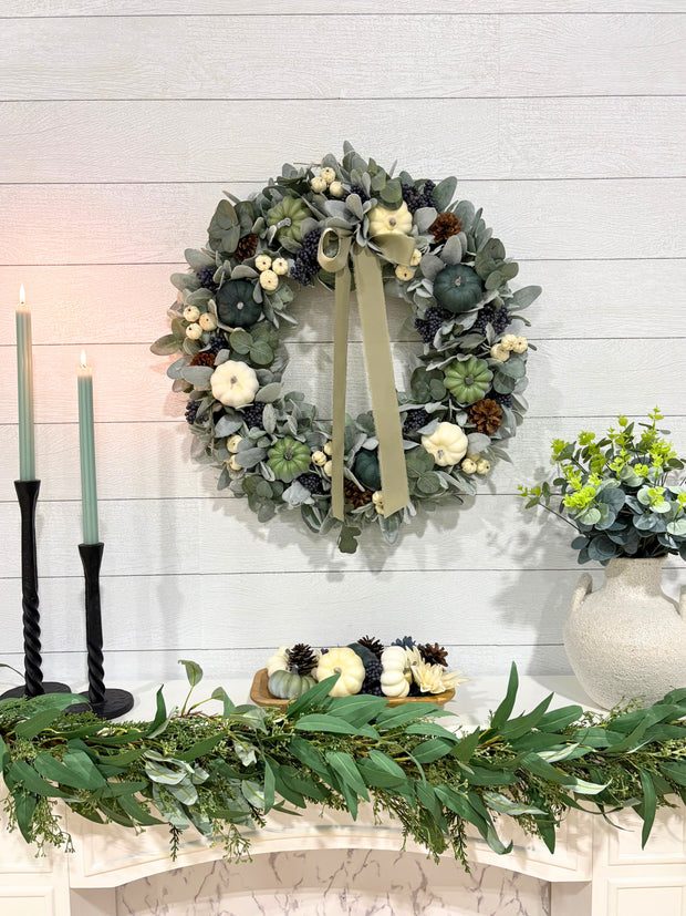 Fall Harvest Pumpkin Wreath with Blueberries
