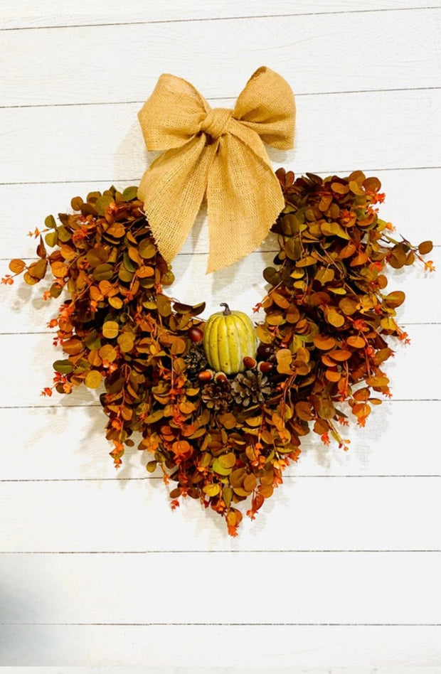 Cascading Burnt Orange Eucalyptus Pumpkin Wreath