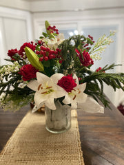 Artificial Real Touch Lily and Red Rose Holiday Bouquet