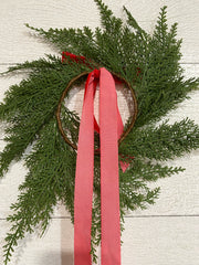 Traditional Red Mini Cedar Cabinet Wreaths with Ribbon