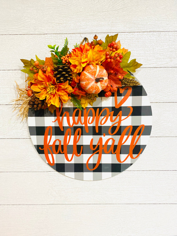 Happy Fall Y'all Buffalo Plaid Door Hanger