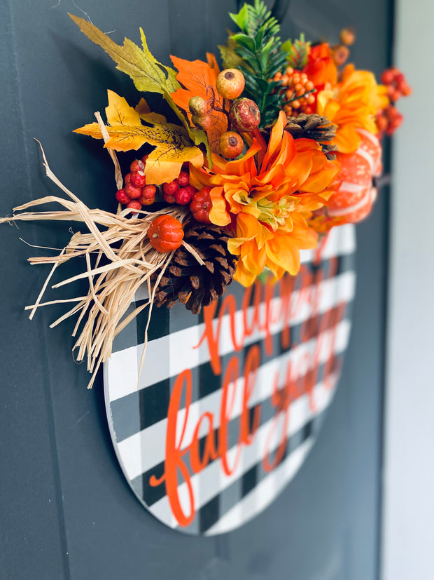 Happy Fall Y'all Buffalo Plaid Door Hanger