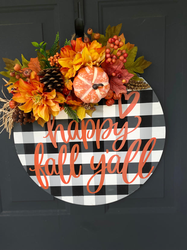 Happy Fall Y'all Buffalo Plaid Door Hanger