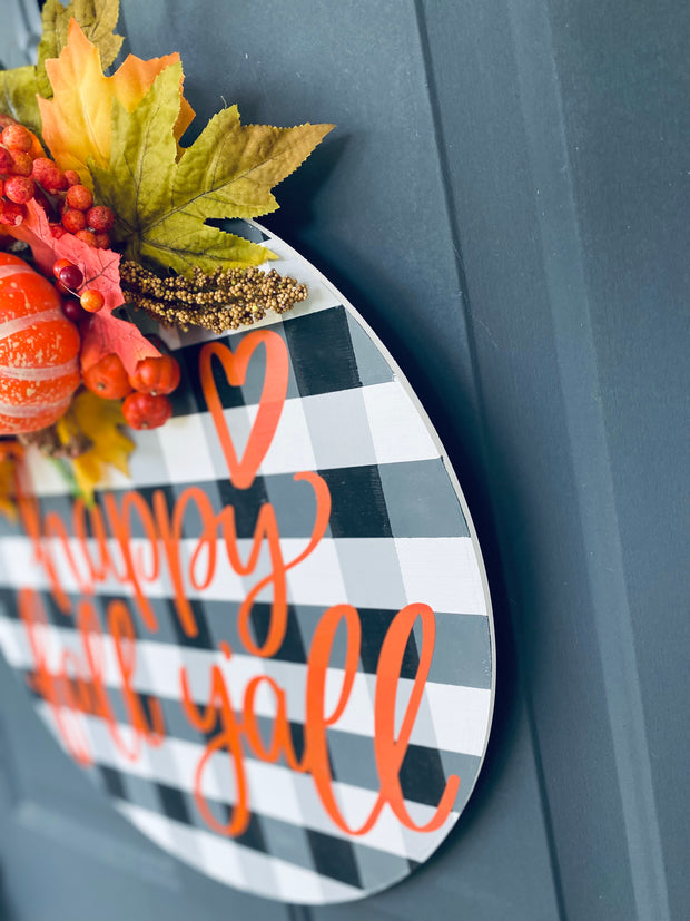 Happy Fall Y'all Buffalo Plaid Door Hanger