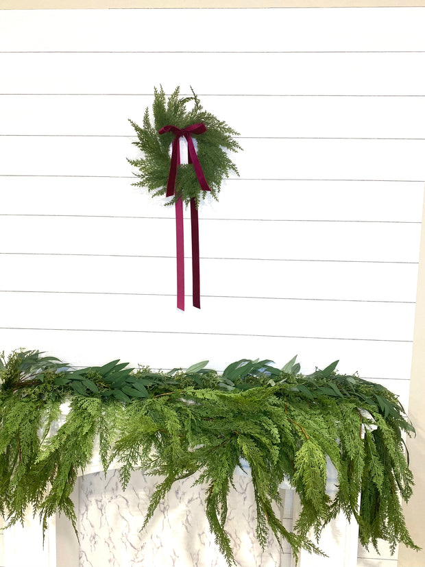 Traditional Red Mini Cedar Cabinet Wreaths with Ribbon