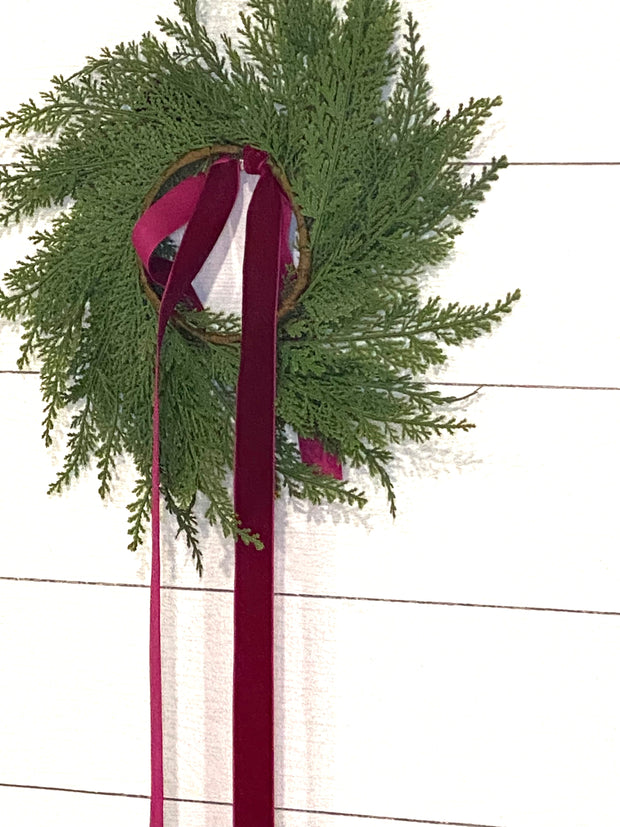 Traditional Red Mini Cedar Cabinet Wreaths with Ribbon