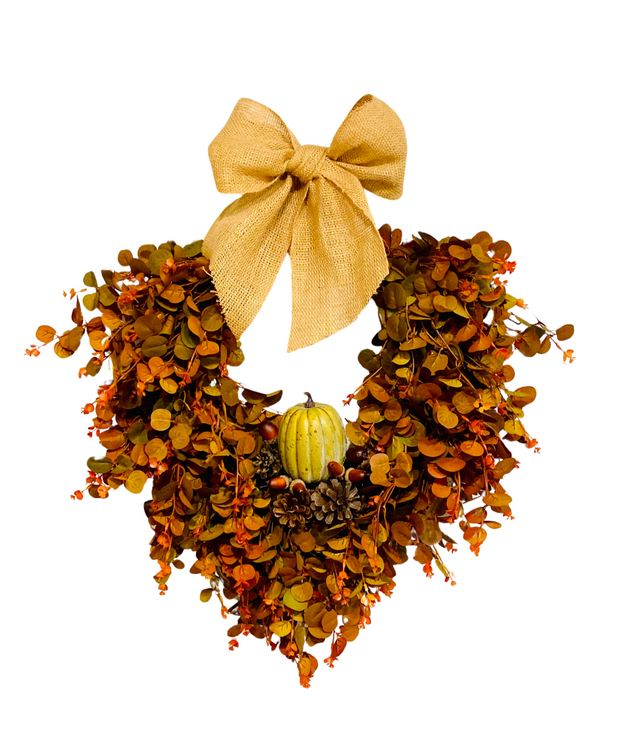 Cascading Burnt Orange Eucalyptus Pumpkin Wreath