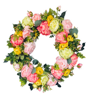 Pink and yellow peony Wreath