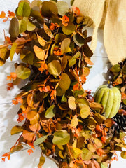 Cascading Burnt Orange Eucalyptus Pumpkin Wreath