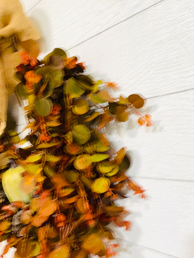 Cascading Burnt Orange Eucalyptus Pumpkin Wreath