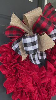 Valentines Wreath, Burlap Heart Wreath, Valentine Door Decor, Front Door Decor, Red Burlap Heart Wreath,  Wreath with Burlap Bow