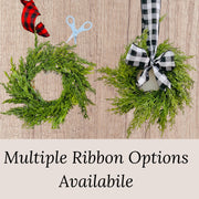 Christmas Mini Cabinet Wreaths with Ribbon, Mini Cedar Cabinet Wreaths, Cabinet Wreath with Buffalo Plaid Bow, Farmhouse Christmas Decor
