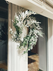 Flocked Mini Cabinet Wreaths for Christmas, Mini Cedar Cabinet Wreaths, Cabinet Wreath with Snow, Farmhouse winter Decor, mini window wreath