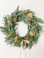 Neutral Farmhouse Christmas Wreath with Dried Oranges, Real Touch Pine Door Wreath, Gold Christmas Wreath, Christmas Mistletoe Decor