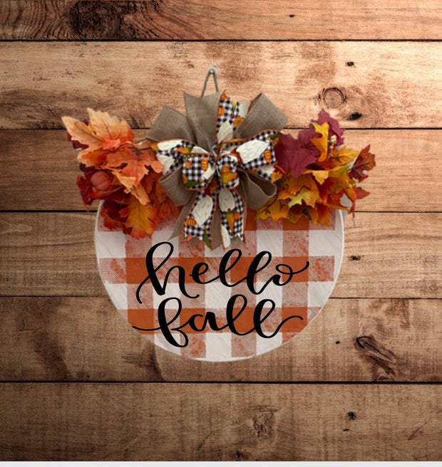 Hello Fall with Gnome Bow Door Hanger Wreath