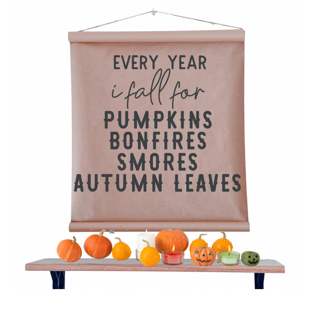Pumpkins Bonfires S’mores Fall Wall Decor Scroll Sign