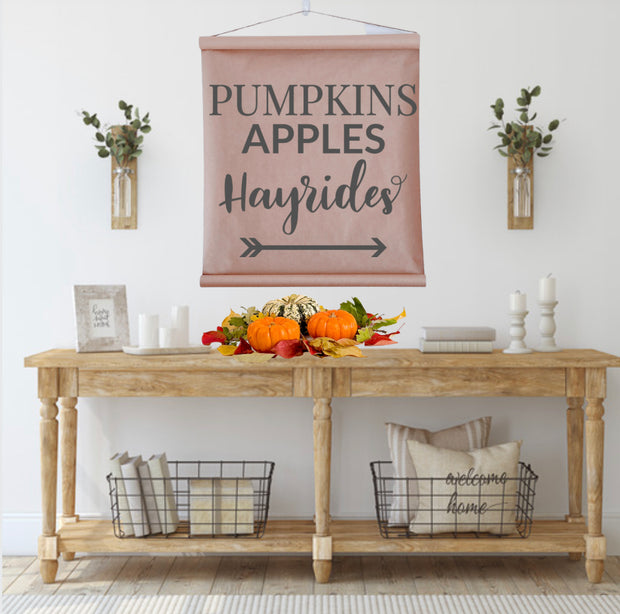 Pumpkins Apples Hayrides Fall Scroll Sign
