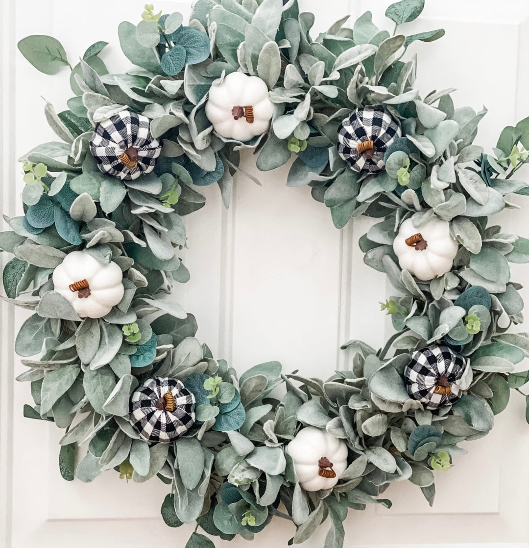 Year round lambs ear and peony wreath, blue gray shops lamb’s ear wreath.