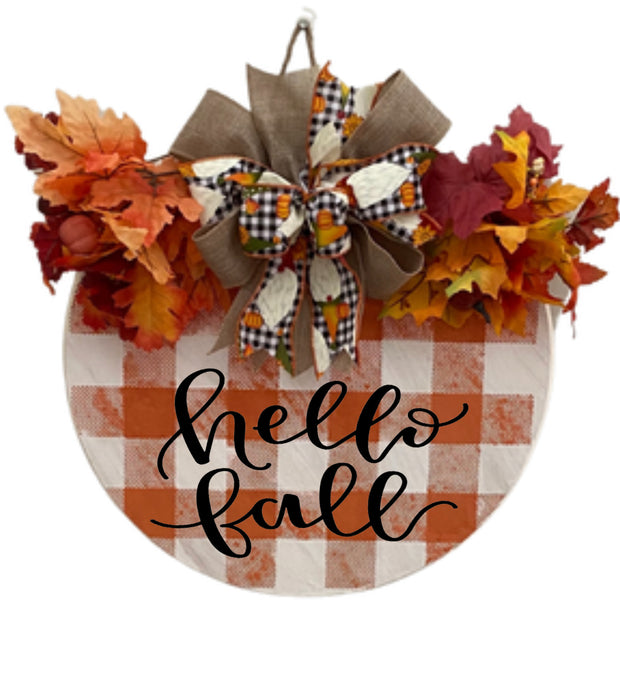 Hello Fall with Gnome Bow Door Hanger Wreath