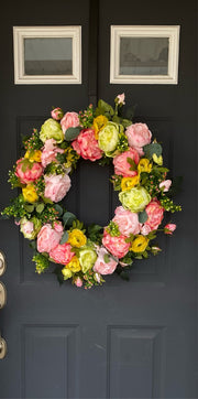 Pink and yellow peony Wreath
