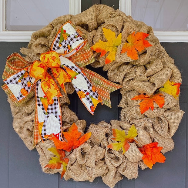 Fall Burlap Wreath with Maple Leaves