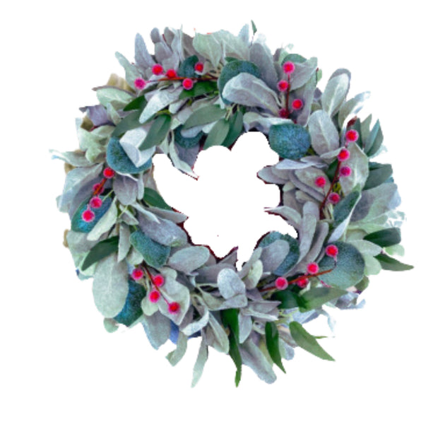 Winter Lambs Ear and Willow Wreath with Berries