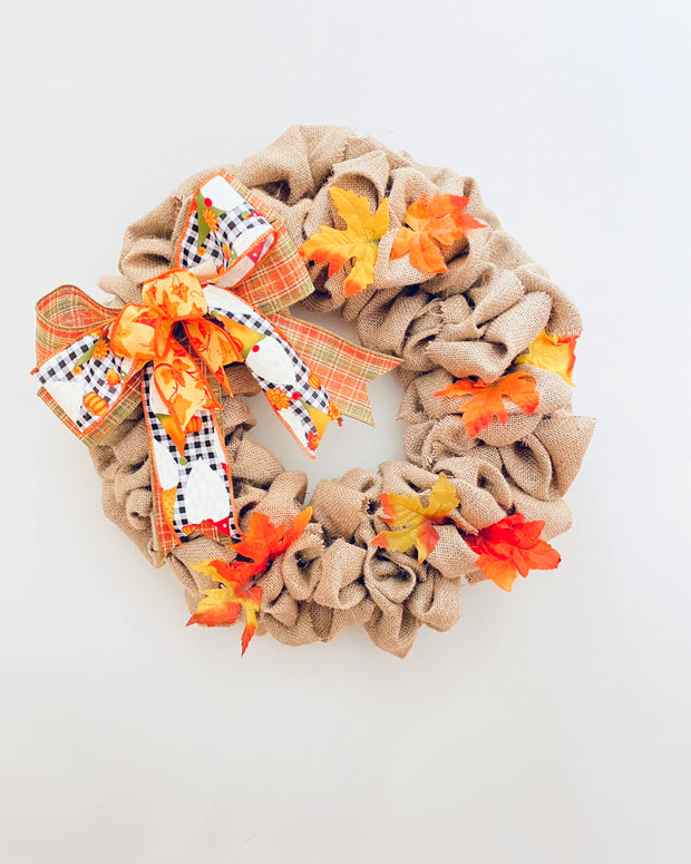 Fall Burlap Wreath with Maple Leaves